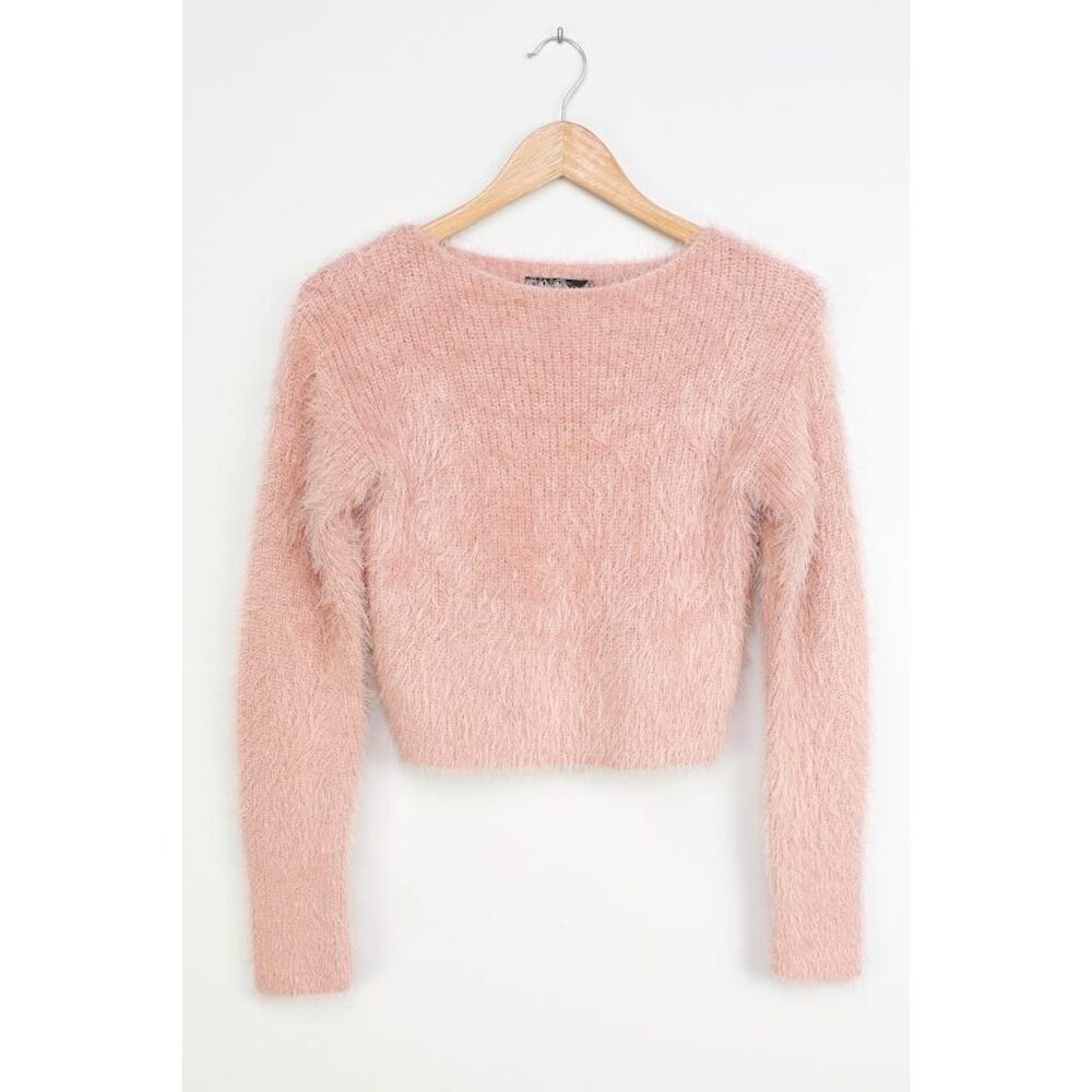 Lulus Dream State Mauve Pink Eyelash Knit Cropped Sweater - Size S